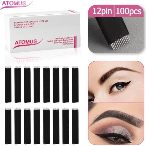 100pcs 12Pin Flat Microblading Tebori Blade Microblading Needles For 3D Embroidery Manual Permanent Makeup Eyebrow Tattoo Blade