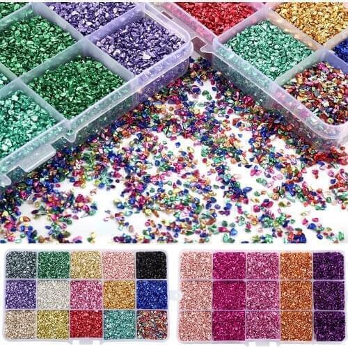 15 Grid 300g Mix Color Glass Metal Crushed Stones Silicone Resin Fillings Kit For DIY Epoxy Resin Mold Nail Art Decoration Set