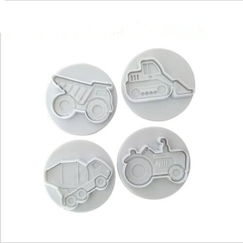 4Pcs Car Shape Plastic Baking Mold,Kitchen Biscuit Cookie Cutter Pastry,Plunger Embossing Die Fondant Cake Decorating Tools