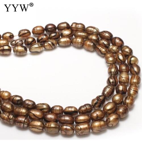7-8mm Cultured Freshwater Pearl Beads Natural Pearls Beads Rice For Jewelry Making Bulk Gold Color Grade Aa Hole 0.8mm 15 Inch