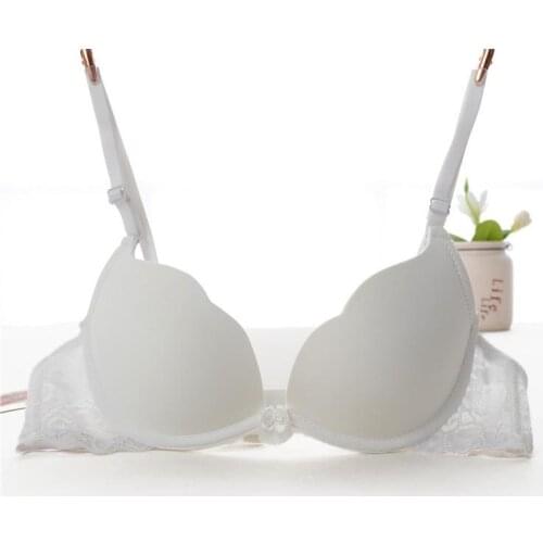 White color women lace bra support chest push up bra for small breast lace side small cup women bra thick padded cup sexy bra