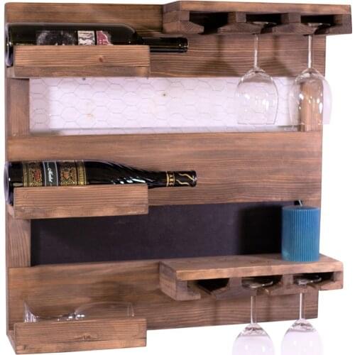 Wooden Mini Bar Wine Rack Stand Wall Goblet Rack Hand Painting Home Decoration Furniture Wall Mount 100% Solid Wood