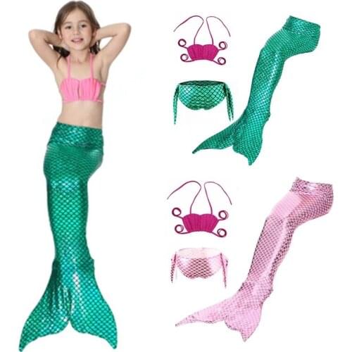 2021 Kids Mermaid Tails Bikini Bathing Suit Children Swimwear Swimsuit With Monofin for Girls Princess Costume Swimmable Suit