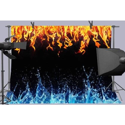 Ice Fire Backdrop For Photography Artistic Blue Water Red Flame Background Themed Party Photo Booth Studio Props