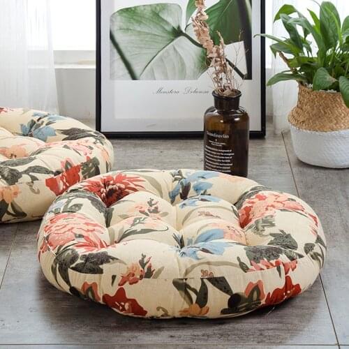 Japanese-Style Cotton and Linen Meditation Futon Cushion Beautiful Hip Decompression Tatami Chair Cushion round Cushion Washable