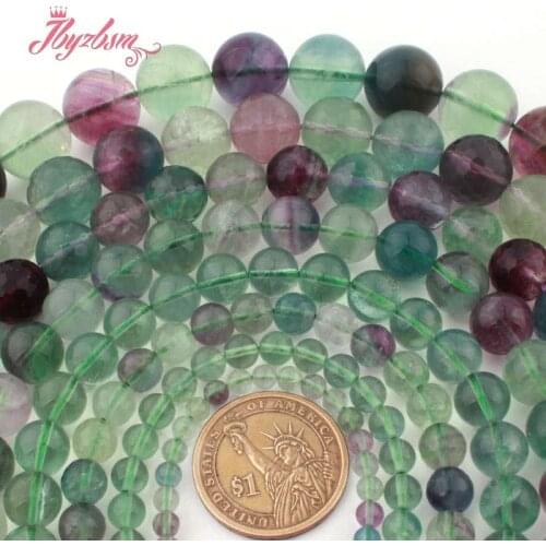 Round Smooth Faceted Multicolor Fluorite Crystal Natural Stone Beads For DIY Necklace Bracelet Jewelry Making 15" Free Shipping