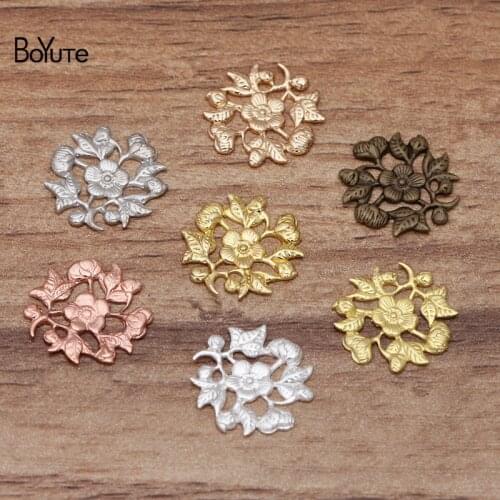 BoYuTe (200 Pieces/Lot) 15MM Metal Brass Stamping Flower Findings Diy Vintage Jewelry Making Hand Made Materials