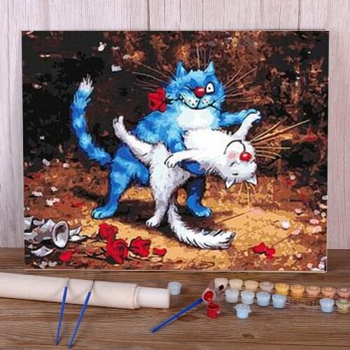 Cartoon Blue White Cat DIY Painting By Numbers Complete Kit Acrylic Paints 40*50 Boards By Numbers Home Decoration For Art