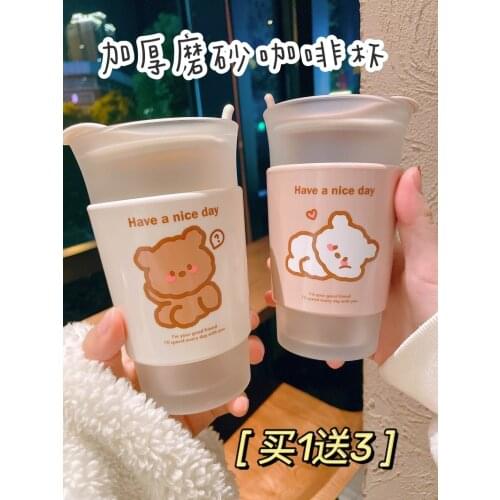 New style straw cup glass water cup female cute adult coffee cup male large-capacity dual-use tea cup with one lid