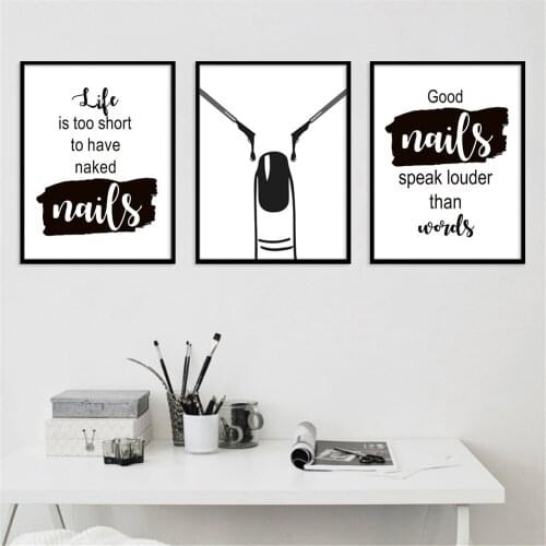 Simple Black and White English Motto Canvas Painting Creative Nail Art Poster Living Room Wall Art Aesthetic Decor Pictures