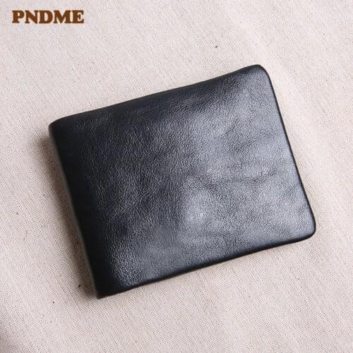 Simple casual genuine leather mens small wallet casual vintage soft real cowhide youth black thin multi-card holder coin purse