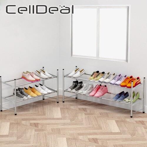 CellDeal 2 Layers Stackable Adjustable 60-110cm Stainless Steel Shoe Rack Shoe Storage Organizer Shoe Holder Stand Shoes Shelf