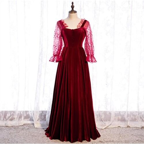 Robe De Soiree Long Sleeve A-LINE Evening Dress New Fashion Strapless Burgundy Evening Dresses Long Dress Vestido De Festa