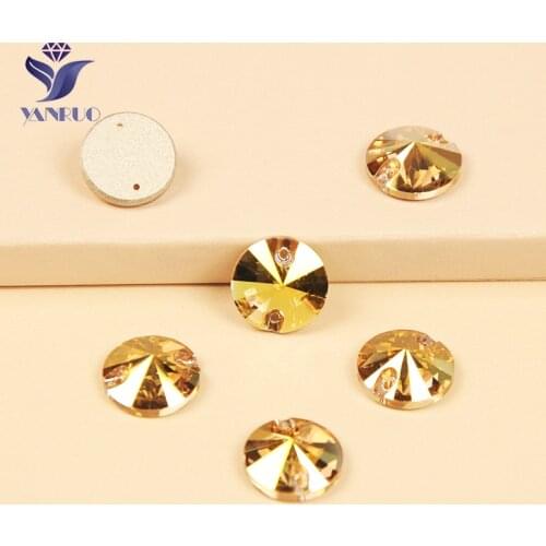 YANRUO 3200 Round 8-18mm Sunshine Rhinestones Sewing On Rhinestones Top Rivoil Needlewok Diamond For Crafts