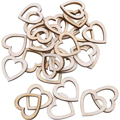100 PCs blank heart wood slices wood love heart round shape wedding table distribution DIY craft rustic wedding decoration buttons