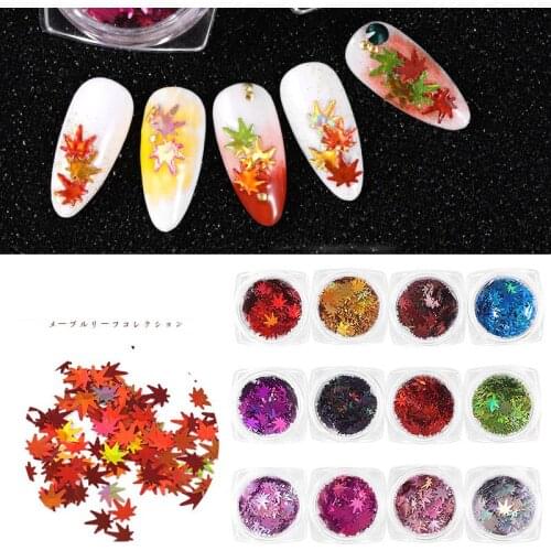 12jar/set Nail Sequins Flakes Maple Leaf Design Sequin Glitter Holo Paillettes Nail Art Design 3D Sticker Decoration LS12-46-112