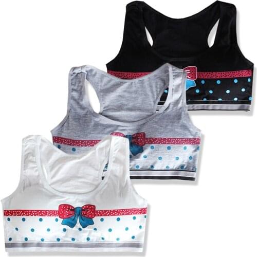 3 Pcs/Lot Puberty Young Girls Bras Cotton Training Vests Tops Tanks Girls Sport Kids Underwear Bras Children for 8-18 Years Old