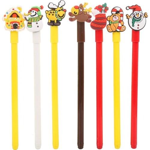 30 Pcs Creative Stationery Patch Gel Pens Cute Cartoon Prizes Gifts Snowman Elk Clown Gloves Silicone Neutral Pen Wholesale