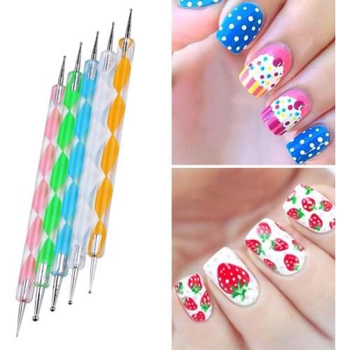 5 pcs 2 way Nail Art Dot Dotting Pen Dotting Marbleizing Painting Drawing for UV Gel Beauty Tool Aluminum Pen Nail Art DIY Sets