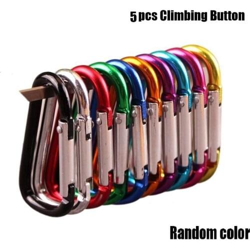 Random 5 Pcs Multicolor Aluminium Climbing Button Alloy Carabiner Buckle Keychain Outdoor Sports Safety Camping Hiking Hook