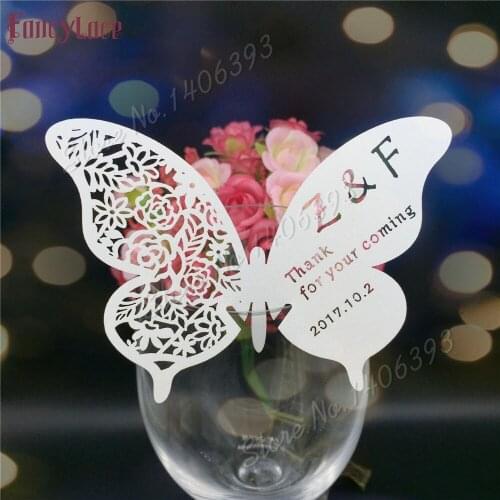 50pcs Butterfly Party DIY Cards Table Mark Wine Glass Name Place Card Birthday Wedding Event Party Bar Decorations Party Gift