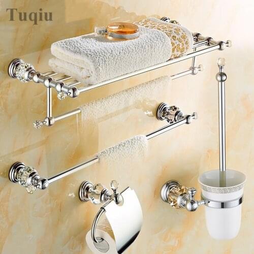 Bathroom Accessories Sets Towel Rack Paper Holder Silver Polished Chrome Bathroom Products Solid Brass Bathroom Hardware Sets