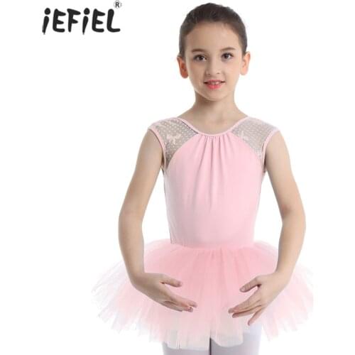 Ballet Dancewear Kids Girls Dress Lace Splice U-shaped Back Leotard Tutu Dress Gymnastics Summer Fashion Sleeveless Dance Dress