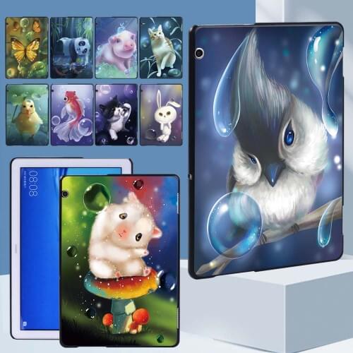 Animal Series Cute Pattern Tablet Case for Huawei MediaPad T5 10 10.1 Inch Ultra-thin Back Cover Protective Cover + Stylus