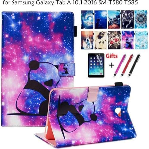 Case For Samsung Galaxy Tab A A6 10.1 2016 SM-T580 T580N T580 T585 T585C Smart Cover Funda PU Leather Printed Stand Shell+Film
