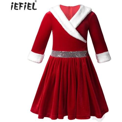 Kids Girls Velvet Figure Ice Skating Roller Skating Baton Twirling Dress Long Sleeves Christmas Dance Costume Stage Performance