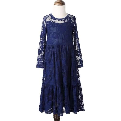 2-12Yrs White Beige Blue Infant Girls Kids Floral Princess Wedding Prom Party Dress Big Bow Long Sleeved Tulle Lace Tutu Dresses