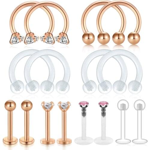 JFORYOU 16Pcs 16G Cartilage Tragus Earring Stud Forward-Helix Earrings Lip Labret Medusa Monroe Piercing Ring