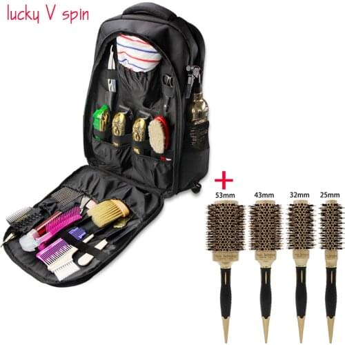 Ceramic Iron Hair Brush Anti-static High Temperature Resistant Round Barrel Comb V Barber Storage Bag Hairdresser Backpack