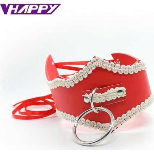 Leather Lace Necklace Collar With Dray Chain and Lock Erotic Neck Collar Fetish Choker Bondage Sex Toys For Couple Bdsm sex shop