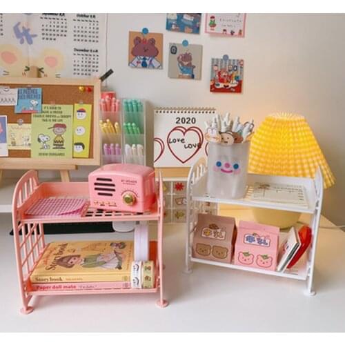 Cute 2 Layer Plastic Storage Basket Crate Collapsible Box Basket Home Storage Supplies Utility Cosmetic Container Desktop Holder