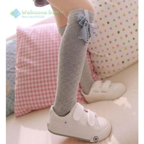 Cute Childrens Knee High Socks for Toddlers Kids Girls Solid Bow-knot Cotton Princess Dress Ballet Sock leg warmer brand new