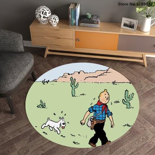 Cartoon Round Mats The Adventures of Tintin Funny Carpet Table Coffee Area Rugs Anime Rugs Anti Slip Floor Mats for Bedroom