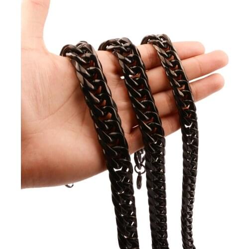 9/11/13/16/19/21mm Cool New Black Tone Double Cuban Curb Chain Mens Jewelry Hip-hop Titanium Stainless Steel Necklace/Bracelet