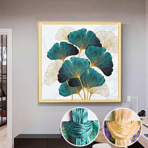 Needlework DIY Printed Landscape Ginkgo Biloba Cross Stitch Full Embroidery Kits Cotton Silk Thread Cross-Stitch Home Wall Decor