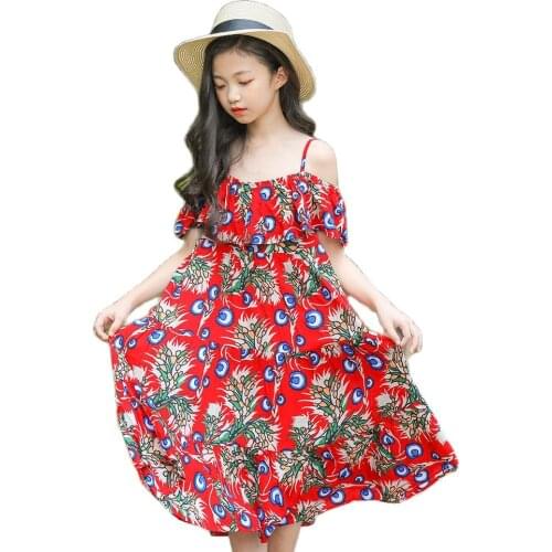 Girl Crushed Flower Dress Summer Lotus Leaf Side Sling Princess Dress Girls Clothes Kids Clothes