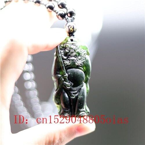 Natural Black Green Chinese Jade Zhongkui Pendant Obsidian Necklace Charm Jewelry Accessories Carved Amulet Gifts for Men