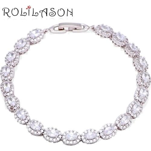 ROLILASON Wedding Bracelets for Women Shining Zircon silver White Crystal Wholesale Retail Fashion Jewelry TB996