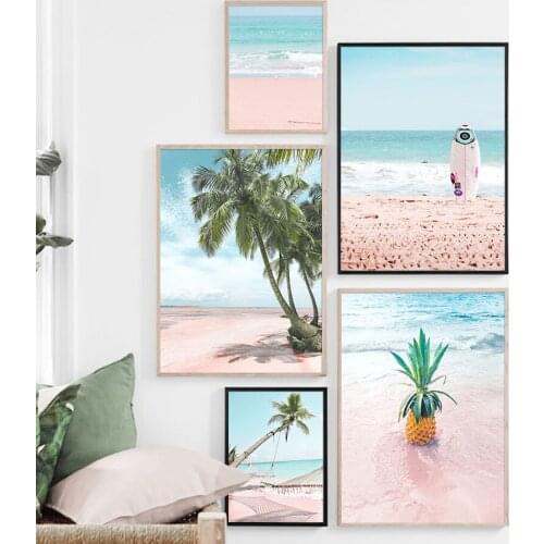 Pink Sea Beach Shell Pineapple Hammock Nordic Posters And Prints Wall Art Canvas PaintingWall Pictures For Living Room Decor