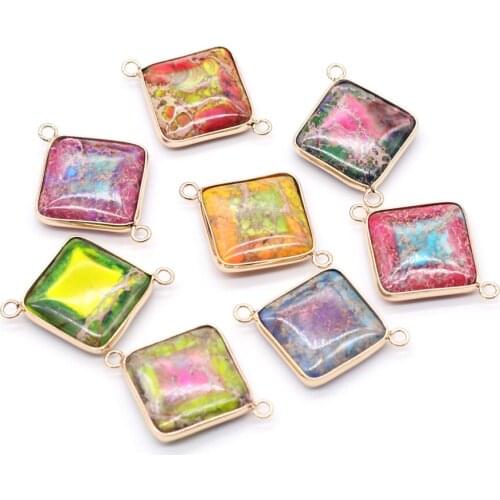 Exquisite Square Shape Pendant Connectors Natural Emperor Stone Connectors Women for Jewelry Pendant Best Gift 25x35mm
