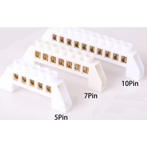 1pcs Bridge Design Zero Line White 5P 7P 10P Screw Brass Copper Grounding Strip Terminal Block Connector Earth And Neutral