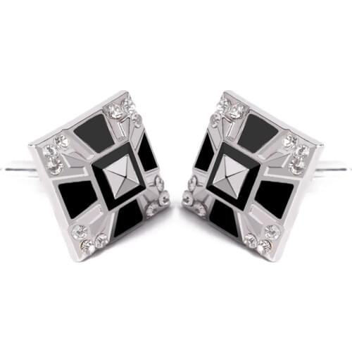 Crystal Cufflinks Elegant Style Business Party Used Luxury Black Enamel Classic Square Designer Cufflink Sleeve Buttons For Men