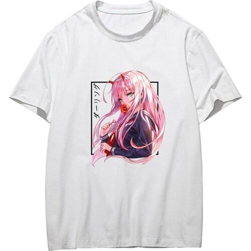 Darling In The Franxx Tee Anime Cosplay Zero Two Cute Character T-shirt Loose Short Sleeve Casual Streetwear 2021 Summer Top
