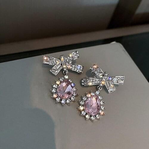 925 Silver Needle Bow Knot Zircon Ear Studs Korean Fashion Retro Earrings for Women