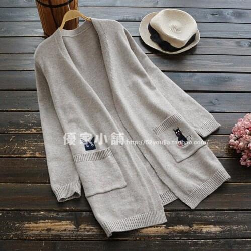 3884 New Big Size Autumn Winter Women Sweater Cartoon Embroidery V-Neck Knitted Sweater Cardigan Women