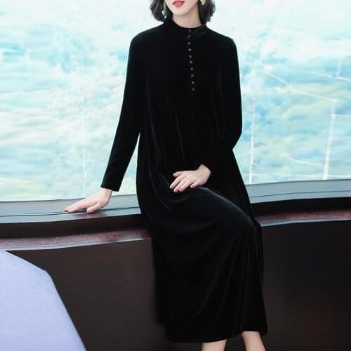 2021 Autumn Winter Solid 4XL Plus Size Warm Dresses Elegant Women Red Gold Velvet Midi Dresses Vintage Bodycon Party Vestidos